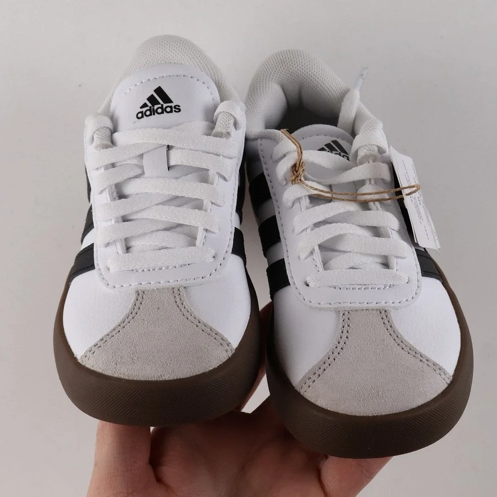 Adidas VL Court 3.0 K Sneakers White Black Gum 11K Leather NWT ID9062
